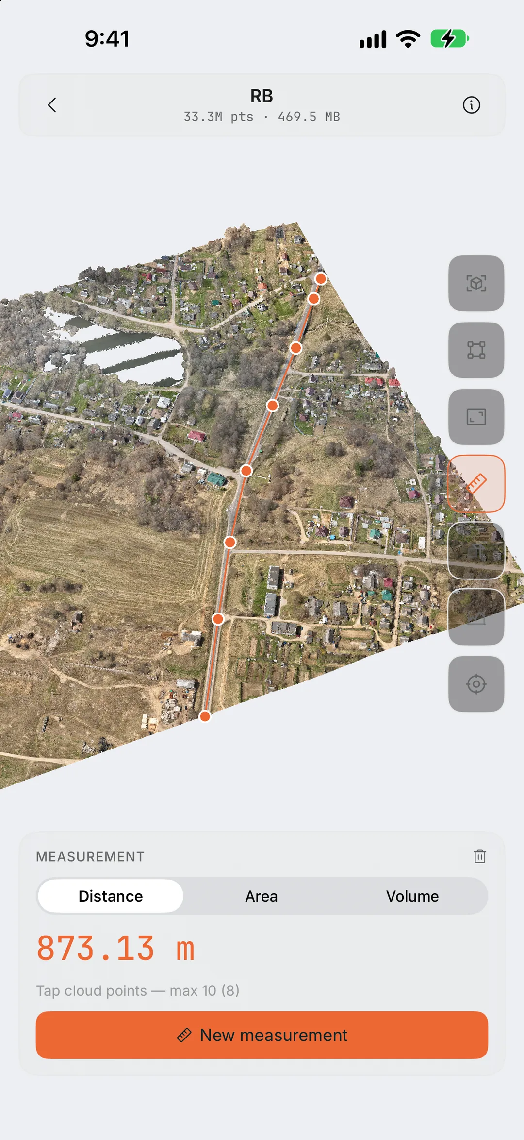 LasViewer workspace running on iPhone.
