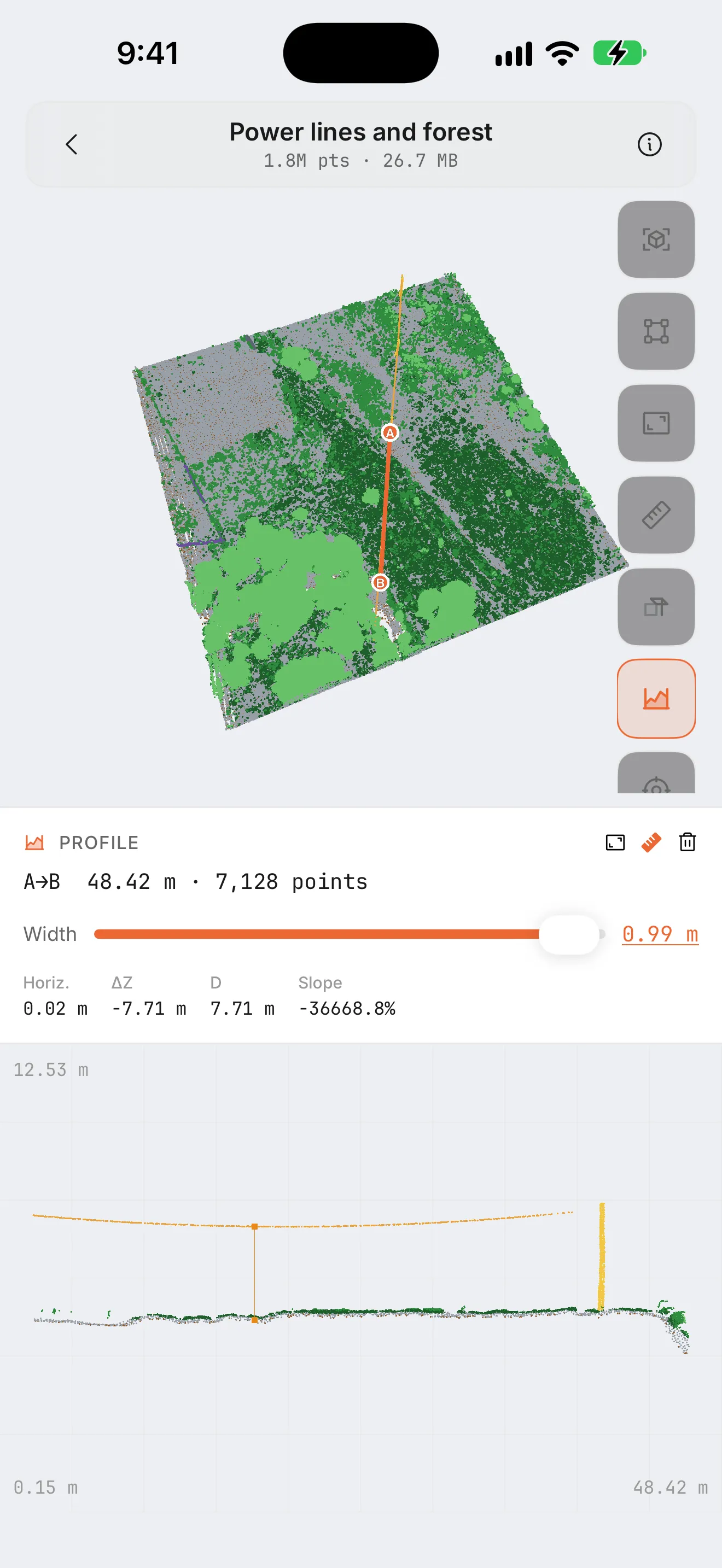 LasViewer interface on iPhone
