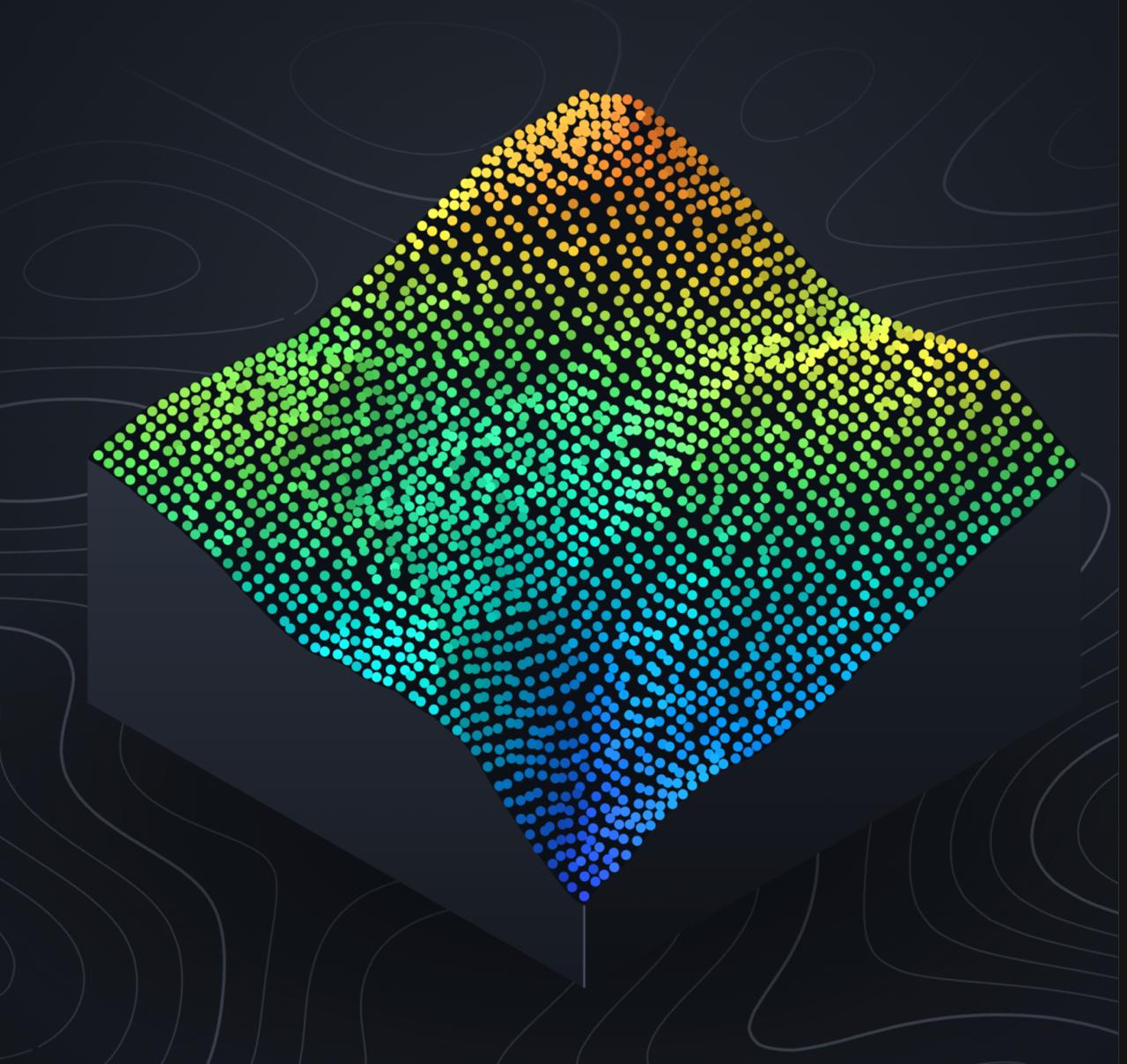 LasViewer logo — terrain made of a point cloud, coloured by elevation